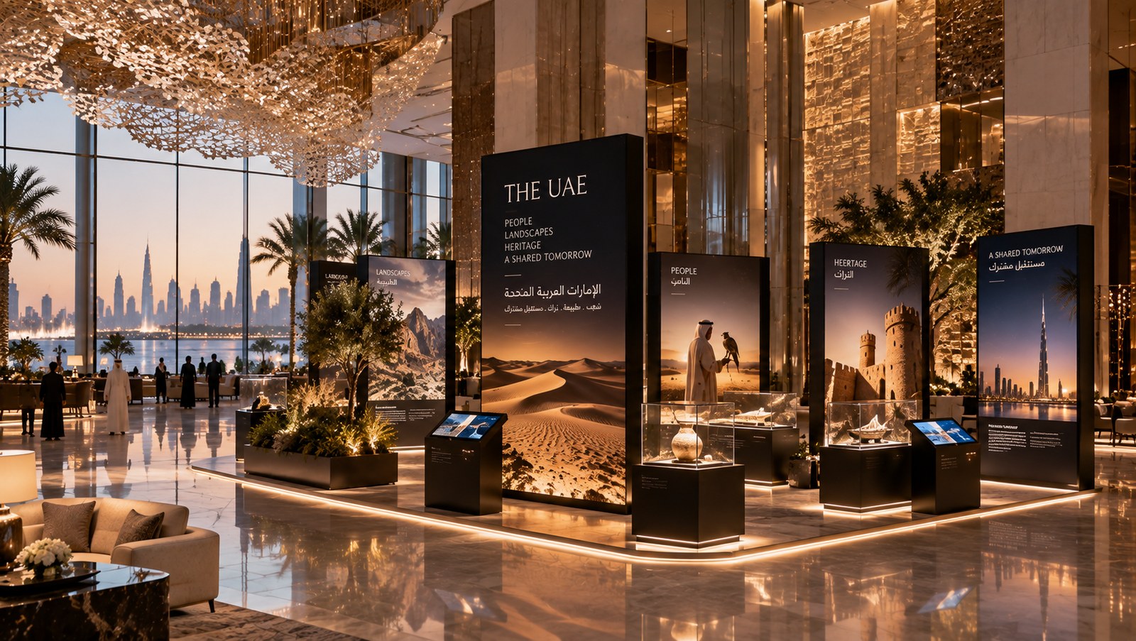 Touring exhibition installed in the lobby of a luxury hotel in the Gulf
