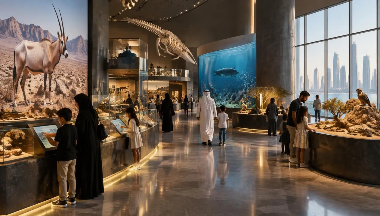 Families exploring an educational nature exhibition in a contemporary Kuwait City destination